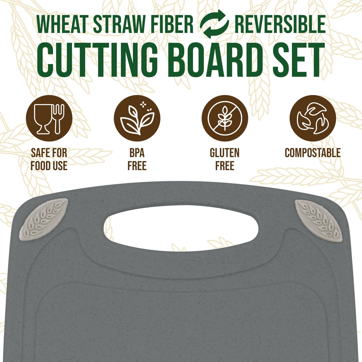 AXIOM CREATIONS 2-Piece Reversible Cutting Board Set Made with Natural Wheat Straw Fiber, Eco-Conscious Food Safe Kitchen Essentials, Gluten Free & BPA Free Chopping Boards for Kitchen