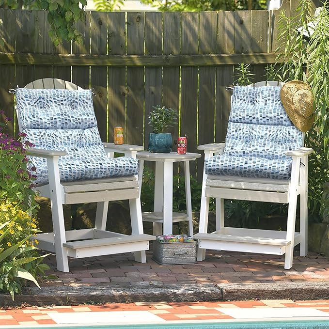 LVTXIII Outdoor High Back Chair Cushions, Seasonal Replacement Adirondack Chair Cushion with Ties, Patio Waterproof Seat Cushions for Home Garden Use (22” W x 20” D, Set of 2, Pebble Blue)