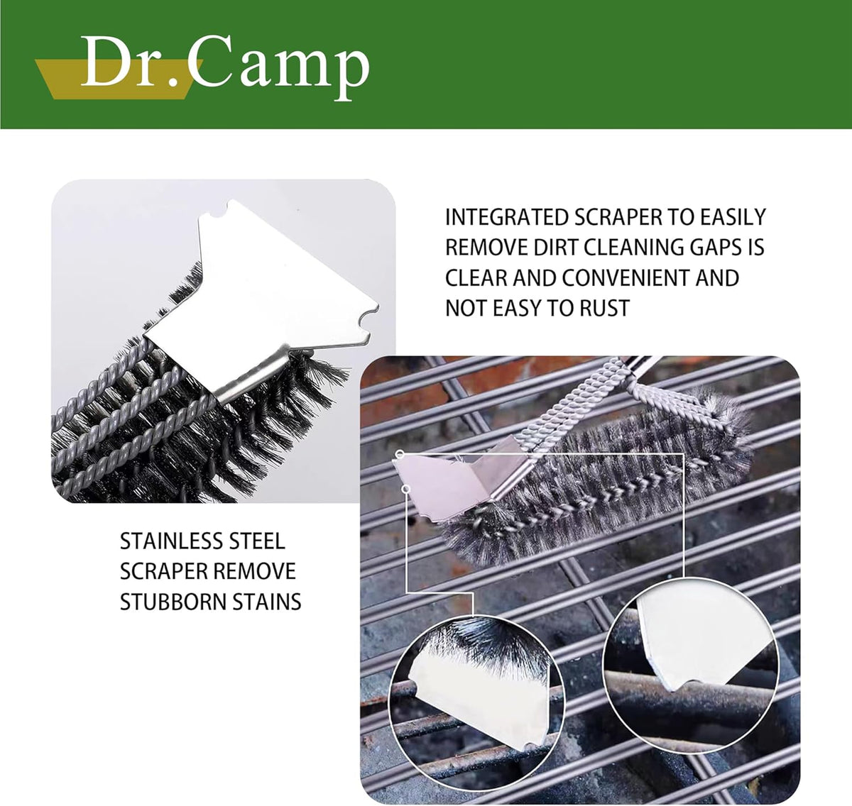 2 PCS Stainless Steel BBQ Grill Brush,BBQ Brush,Grill Scraper, Grill Brush for Outdoot,Grill Cleaning Brush, Barbecue Tool Set with Big Handle for Outdoor Grill