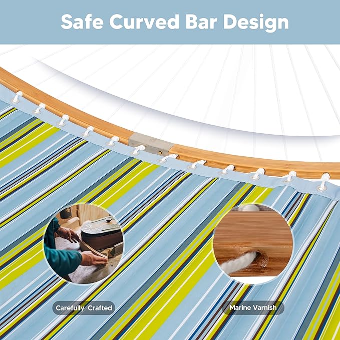 SUNCREAT Portable Outdoor Hammock with Stand Included, Double Hammock with Stand for Outside, Yellow Blue