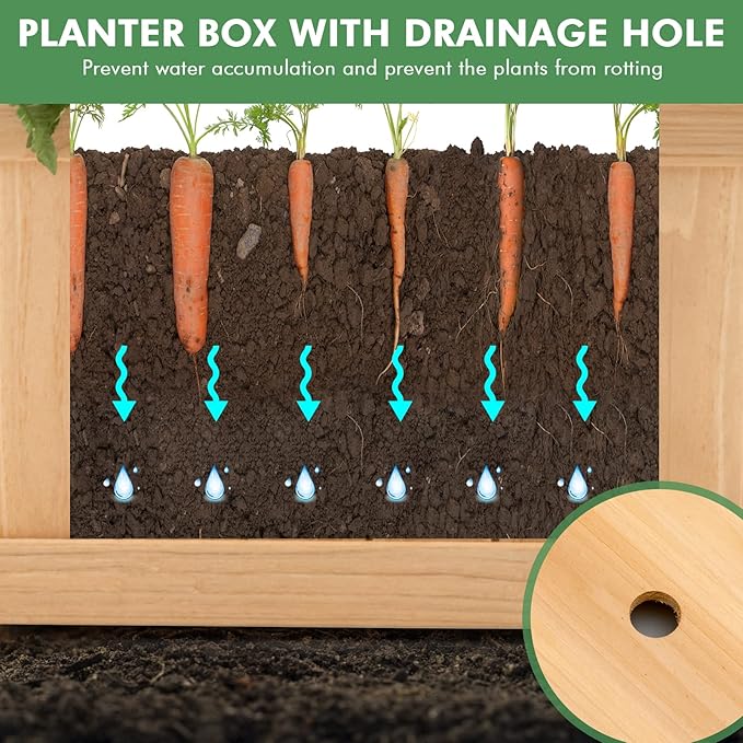 GRAFFY Raised Garden Bed, Folding Wood Planter Box w/Removable Bottom & Drainage, Elevated Planter for Flower Herb Vegetable Fruit, Plant Container for Grass Lawn Patio Backyard (27.5"D x 12"W x 10"H)