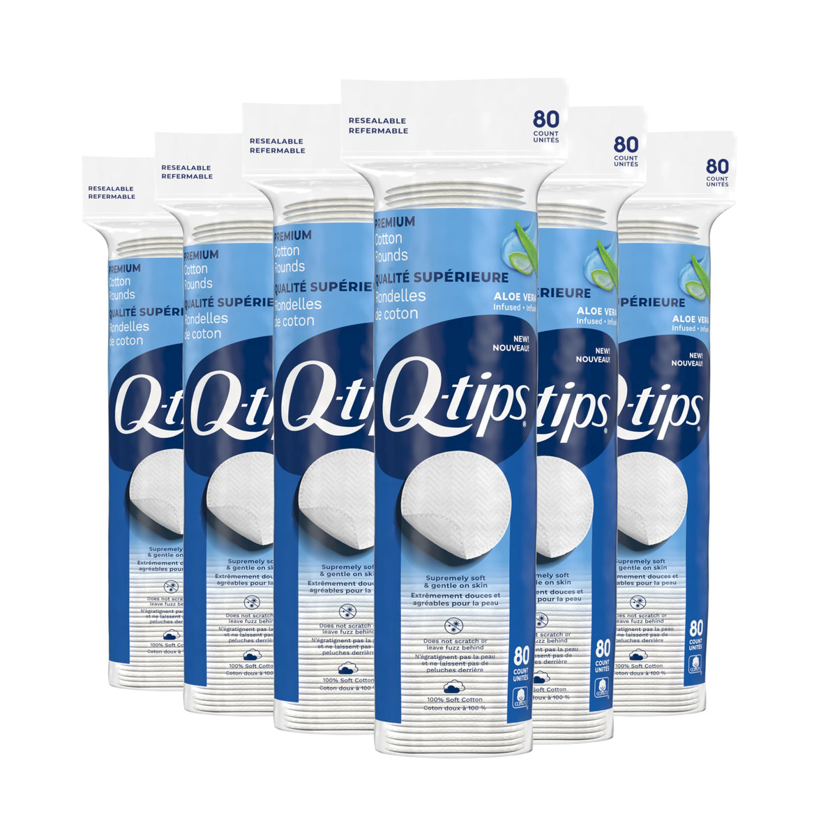 Q-Tips Premium Cotton Rounds for Face, 100% Cotton, Soft Lint Free Makeup Remover Pads, Cleansing Face Pads for Toner, Nail Polish Remover, Skin Care and Beauty Use, 80 Count Per Pack, 6 Pack