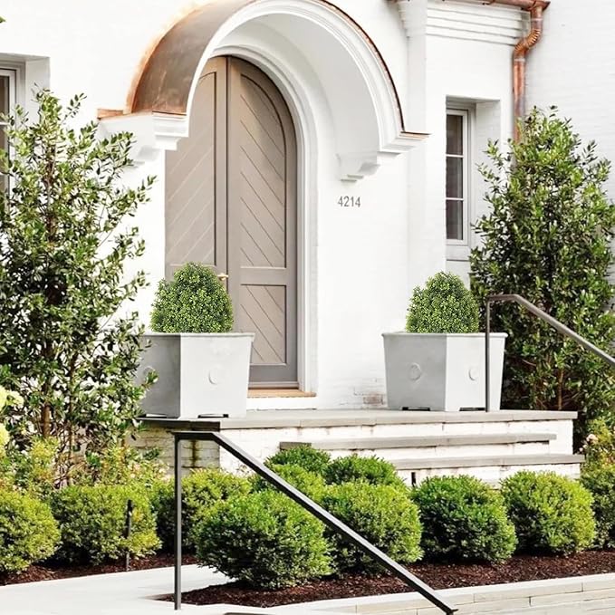 THE BLOOM TIMES 2ft Faux Boxwood Plants Outdoor Set of 2, Topiary Balls Artificial Outside Trees, 24" UV Resistant Fake Greenery Bushes & Shrubs for Front Porch Planter