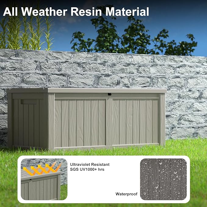 120 Gallon Deck Box,Resin Outdoor Storage Box with Lockable for Patio Furniture, Pool Accessories, Garden Tools Waterproof Outside Storage Box, Grey