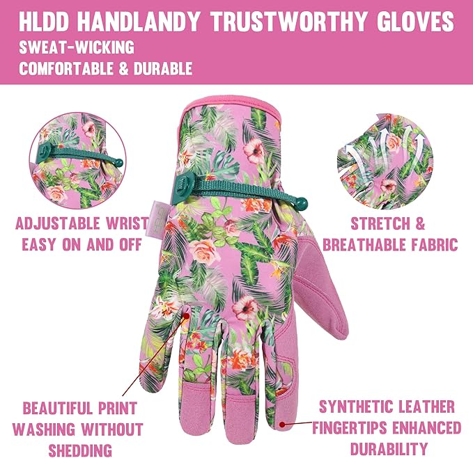 HLDD HANDLANDY Work Gloves for Women and Ladies, Leather Gardening Gloves Flexible Mechanic Working Gloves