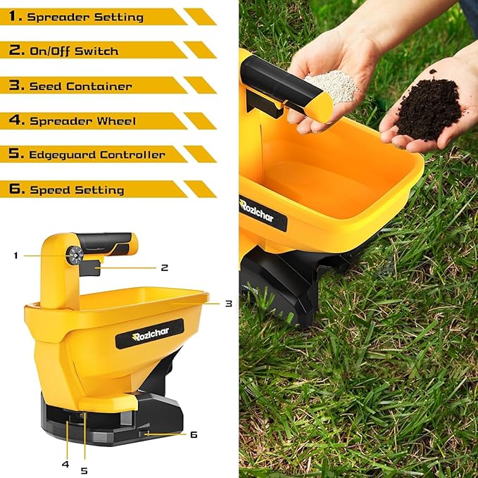 Rozlchar Power Spreader Compatible for Dewalt 20V/60V Battery, Seed Spreader for Year-Round, Covers Up to 5,000 sq. ft.(Tool Only, No Battery)