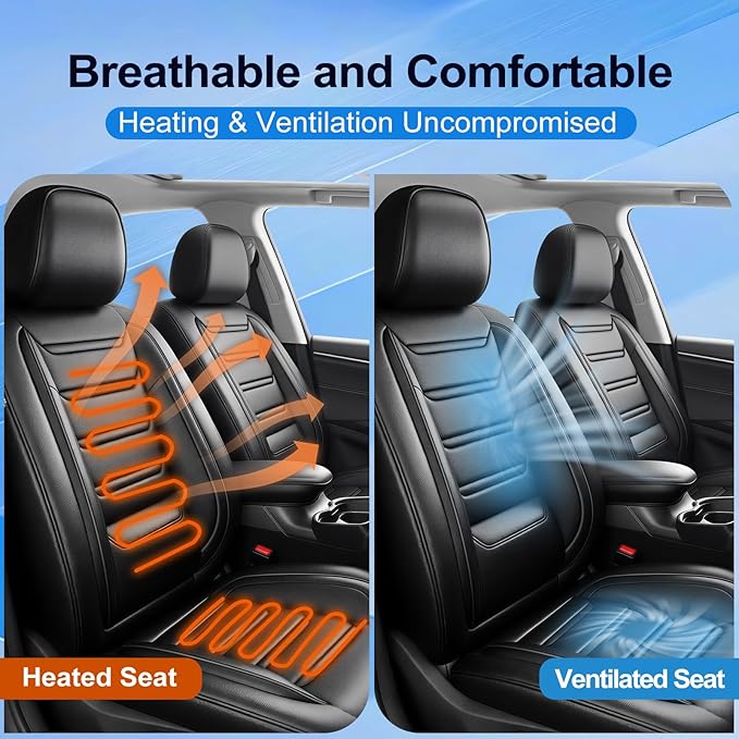 Fit CRV Car Seat Covers for Select Honda CRV CR-V 2011-2025 2026 - Premium Full Coverage Leather, Airbag Compatible, Waterproof & All Weather Seat Cushion Protector, Full Set, Black