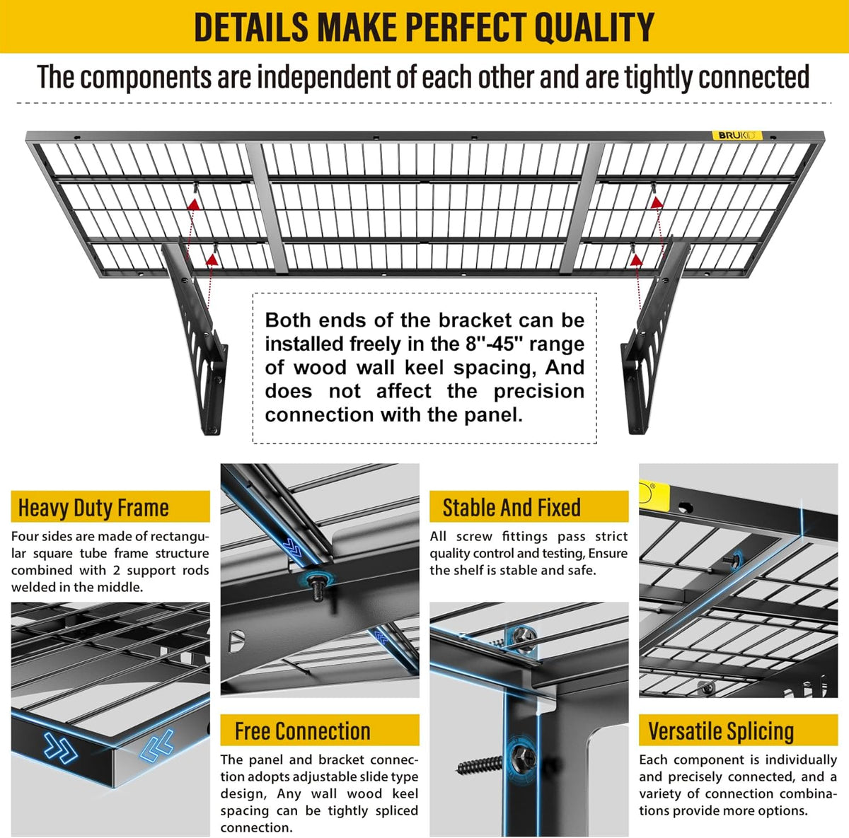 1.64x4ft Adjustable Rail Wall Garage Storage Shelf, for Tool Room, Storage Room, Store Supermarket Wall Storage Shelving Rack (4 Pack-Black)