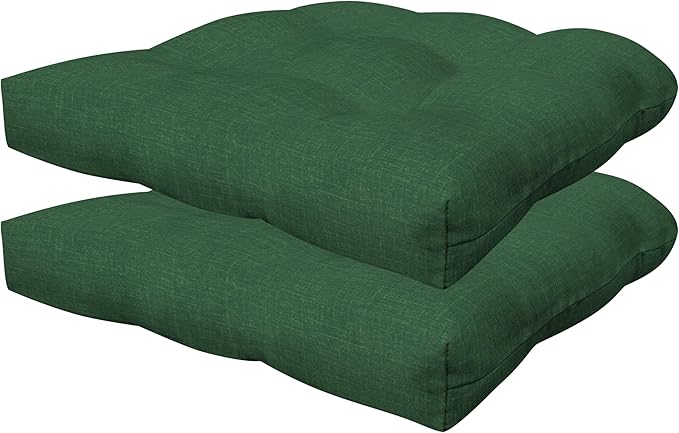 Honeycomb Outdoor Essentials Set of 2 Tufted Seat Pads, 19 x 18, Hampton Texture Hunter Dining Chair Cushions for Patio Furniture