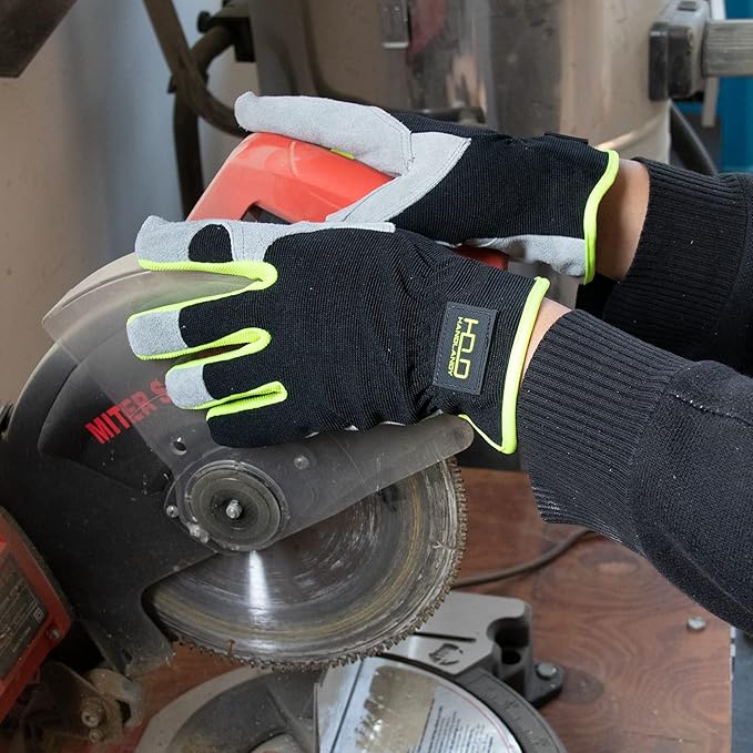 HANDLANDY Leather Work Gloves for Men & Women, Reinforced Durable Garden Gloves, Cowhide Working Glove for Gardening