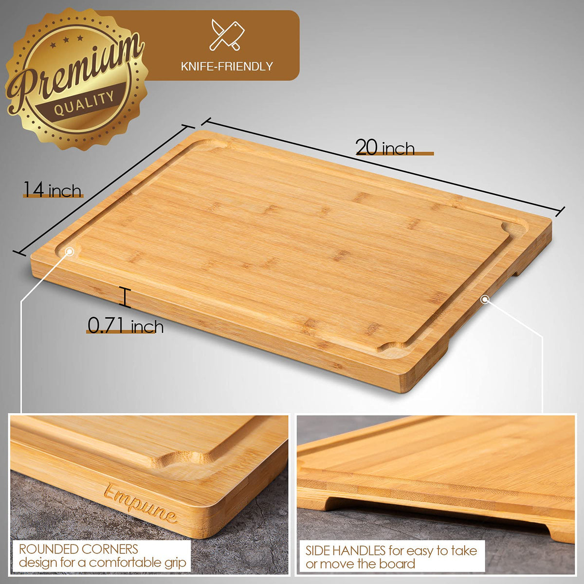 Empune Extra Large Cutting Board, 20" Bamboo Cutting Boards for Kitchen
