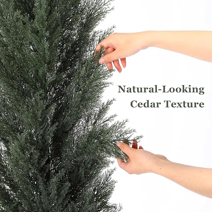 THE BLOOM TIMES 4ft Topiary Trees Artificial Outdoor 2 Pack – UV Resistant Faux Cedar Pine Cypress Bushes and Shrubs, Fake Potted Plants for Front Porch Outside Planter Patio Decor, Set of 2 (4 Foot)