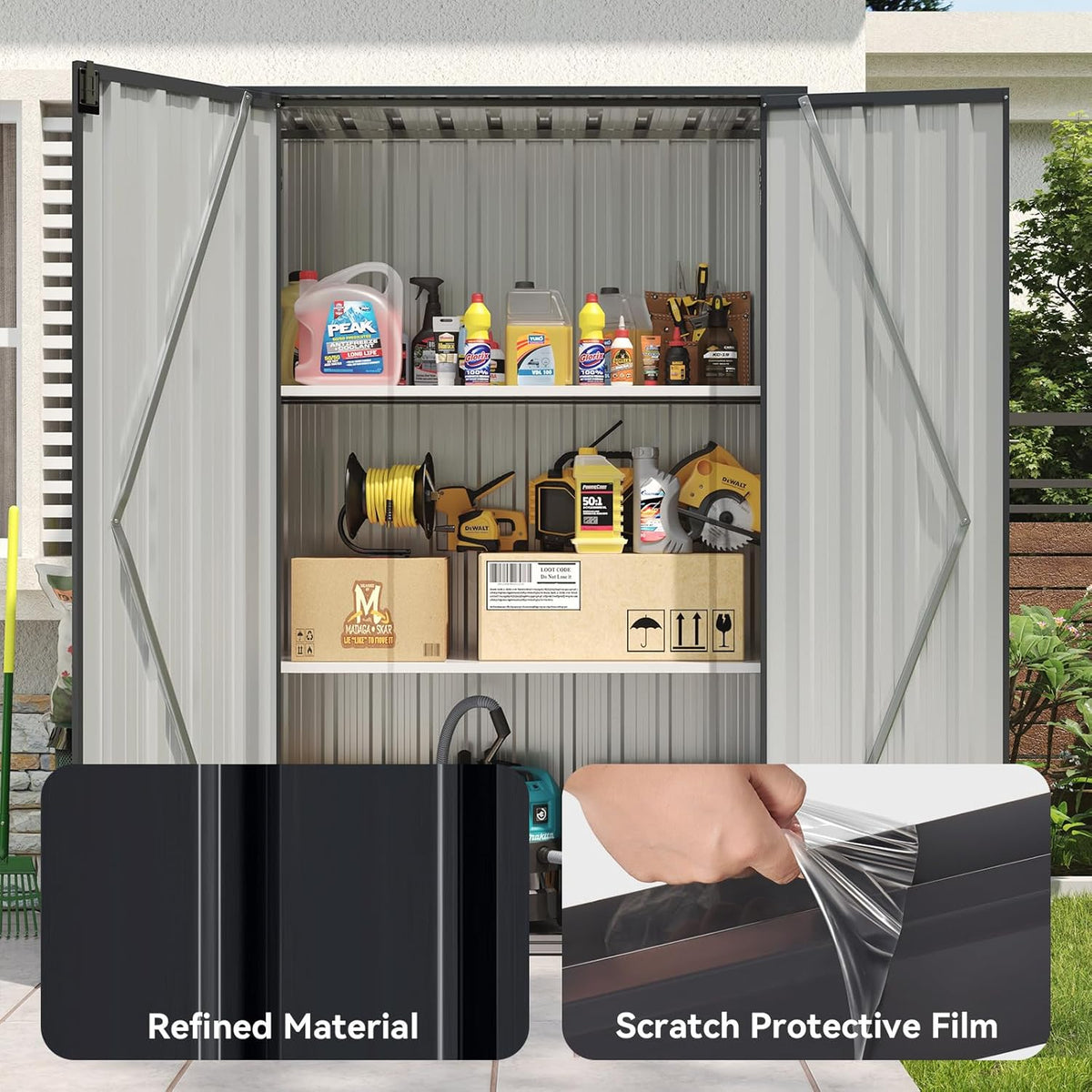 Aoxun 47x19 in Outdoor Storage Cabinet Metal Garden Shed with 2 Adjustable Shelves 3 Layer Indoor& Outdoor Waterproof Vertical Storage Shed for Patio Garden, Garage, Porch (34 Cu.Ft)