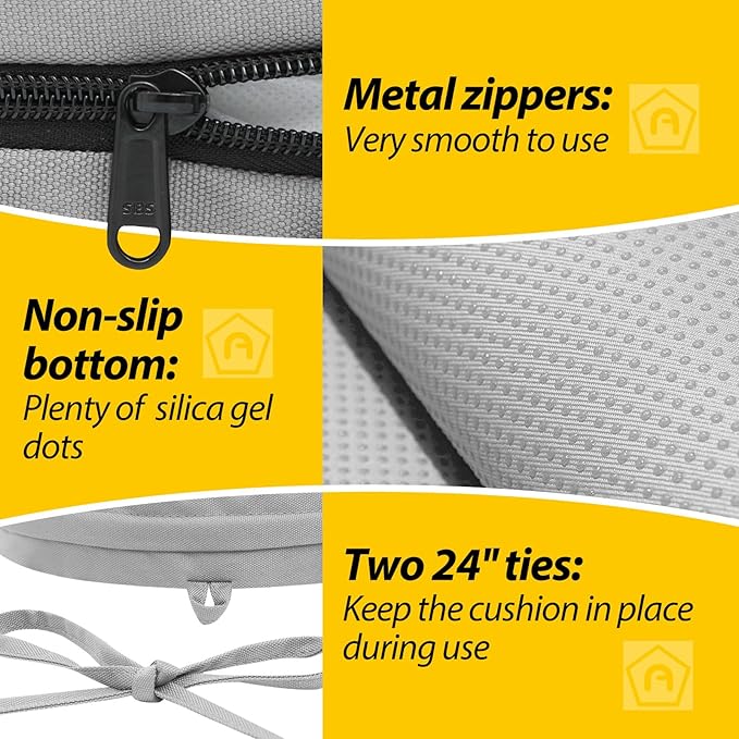 AAAAAcessories Outdoor Seat Cushions for Chairs, Waterproof, Fade-Resistant Patio Furniture Replacement Cushions, 17" x 16" x 2", Set of 4, Gray