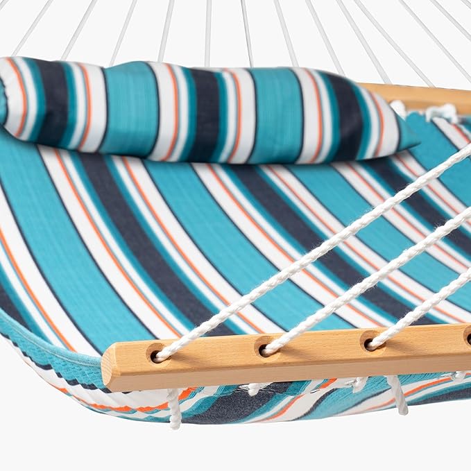 Lazy Daze 12 FT Sunbrella Fabric Hammock not Fading with Spreader Bars and Free Pillow Fits for Two Persons, All Weather and Fade Resistant for Patio Yard, 450 lbs Weight Capacity, Token Surfside