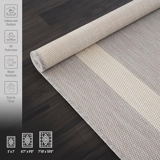 CAMILSON Outdoor Rug 6x9,Modern Outside Rugs for Patios Porches Waterproof Durable Washable Non-Shedding, Easy-to-Clean Indoor Outdoor Area Carpet (6 x 9, Bordered - Gray/White)