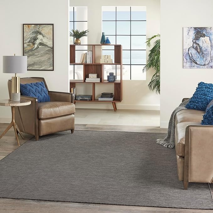 Nourison Positano Indoor-Outdoor Charcoal 6' x 9' Area Rug, Easy Cleaning, Non Shedding, Bed Room, Living Room, Dining Room, Backyard, Deck, Patio (6x9)
