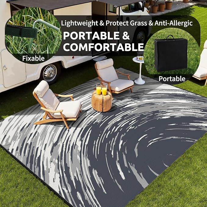 COCOER Modern Outdoor Rug 6x9 Reversible-Waterproof Outdoor Patio Rug-Quick Dry Outdoor Area Rugs Indoor Outdoor Rugs-Outside Rug Patio Decor for Porch Deck Balcony Backyard