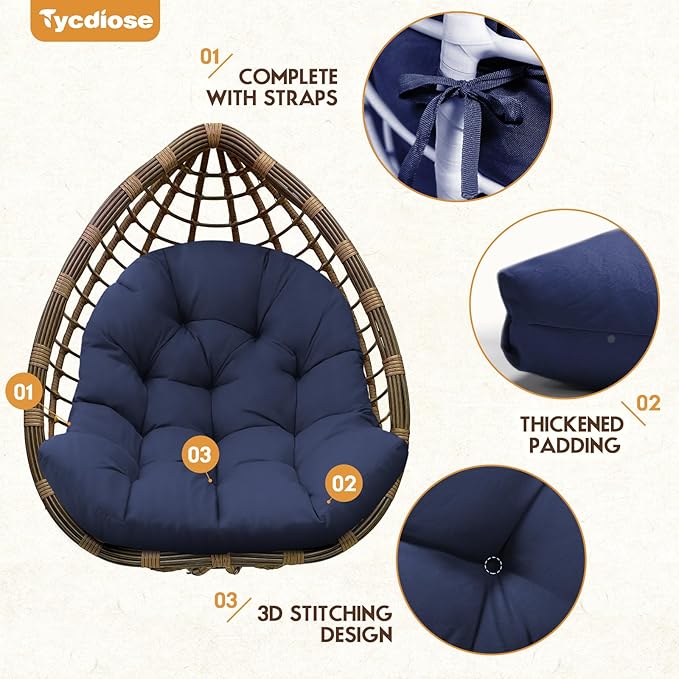 Egg Chair Cushion Replacement, Waterproof Outdoor Hanging Egg Swing Chair Cushions Pads, U-Shaped Thickened Cushions for Hanging Eggs Chair with Ties, 47x33x7 Inches (Blue)