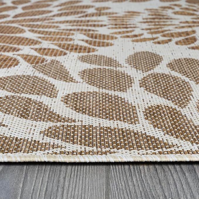 Beverly Rug Outdoor Rug 9x12 Modern Exotic Tropical Leaf Area Rugs for Indoor and Outdoor Patio Deck Porch Garden Water Resistant Washable Outside Carpet (9 x 12 Beige)
