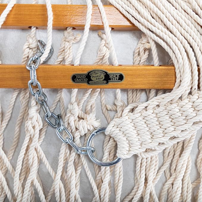 Original Pawleys Island 13DCOT Large Oatmeal DURACORD Rope Hammock with Free Extension Chains & Tree Hooks, Handcrafted in The USA, Accommodates 2 People, 450 LB Weight Capacity, 13 ft. x 55 in.
