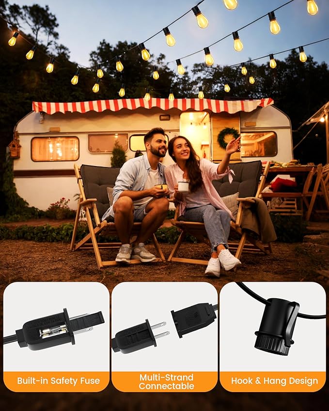 150FT Outdoor String Lights LED, 45+3 S14 Bulbs Shatterproof, IP54 Waterproof Dimmable for Large Outdoor Events, Resorts, Hotel Lighting - Commercial Grade Connectable