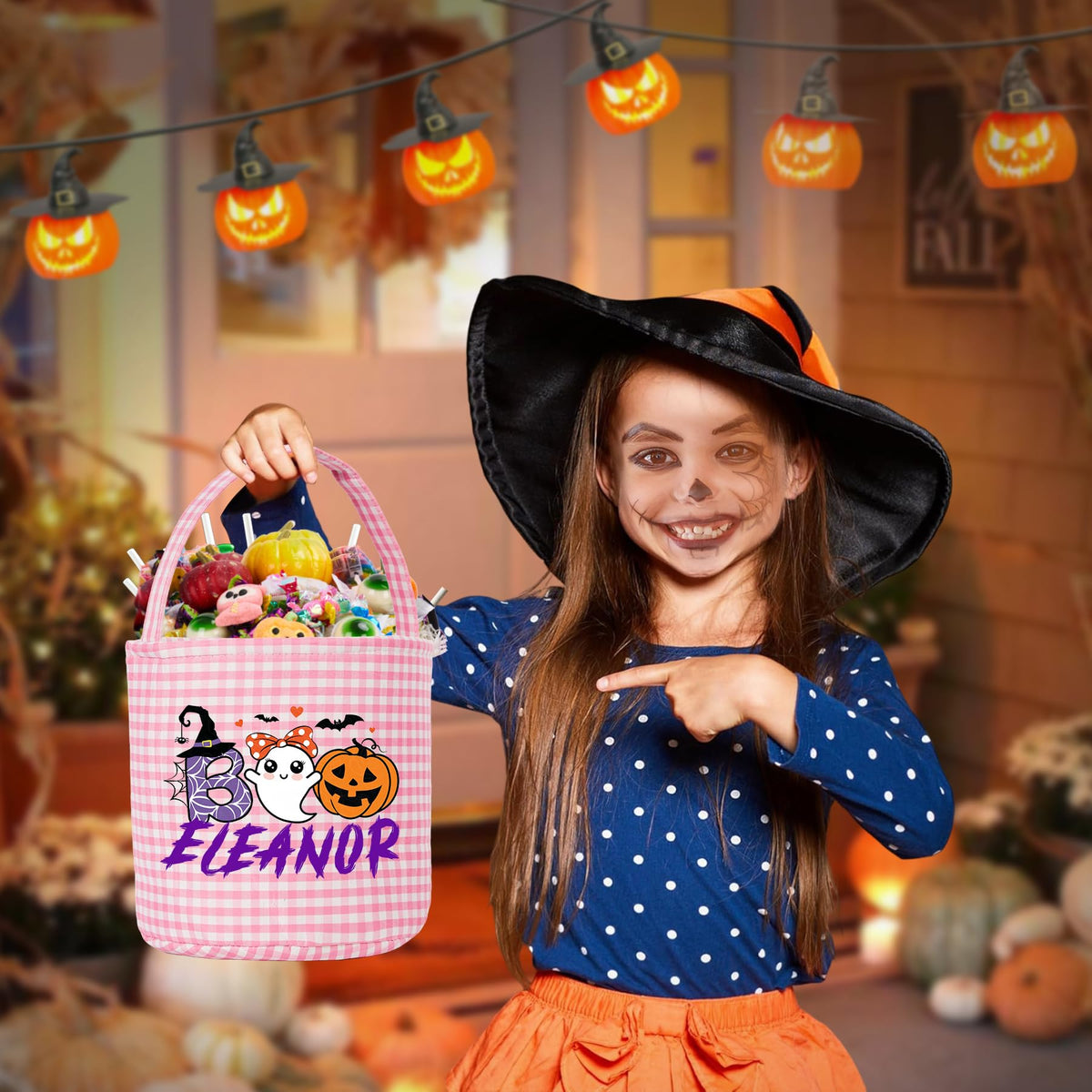 Personalized Halloween Basket - Monogrammed with Name,Pumpkin,Custom Trick or Treat Bucket,Halloween Gifts Basket,Candy Bags for Halloween Party Favor