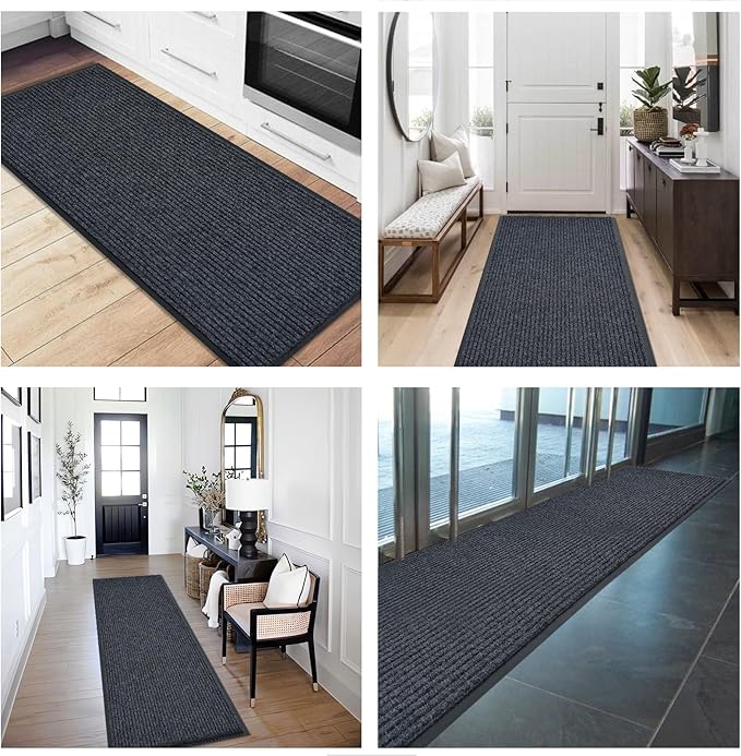 fani Heavy Duty Large Outdoor Indoor Entrance Black Doormat Waterproof Low Profile Entrance Rug Front Door Mat Patio Anti-Skid Rubber Back, 23x72 inch (Gray)