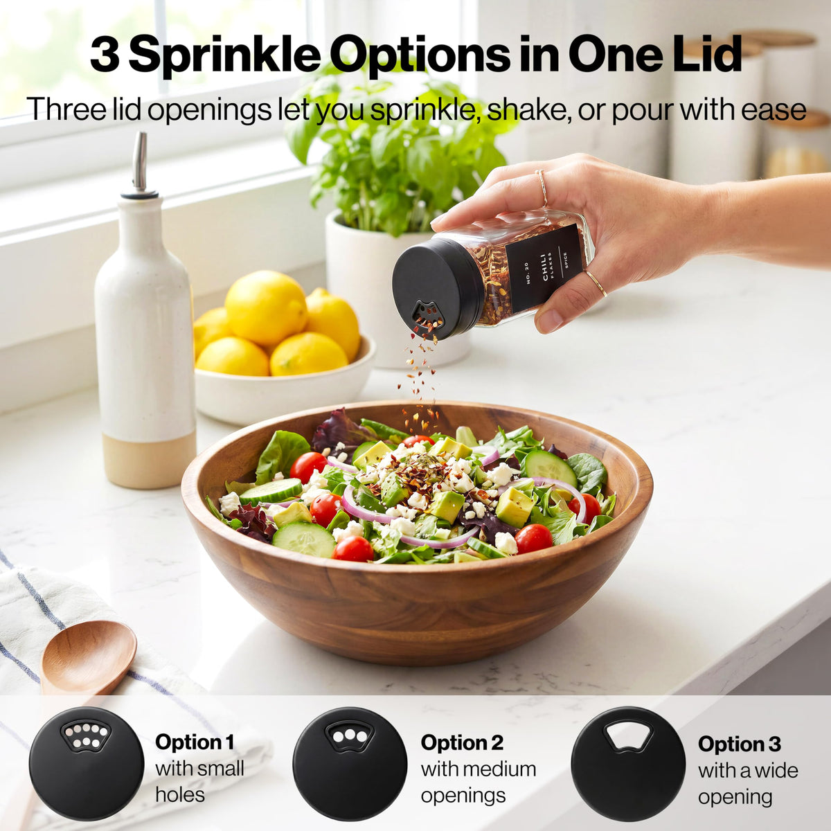 EDELHAUS Glass Spice Jars with Label and Black Sprinkle Lids (24 x 4oz)