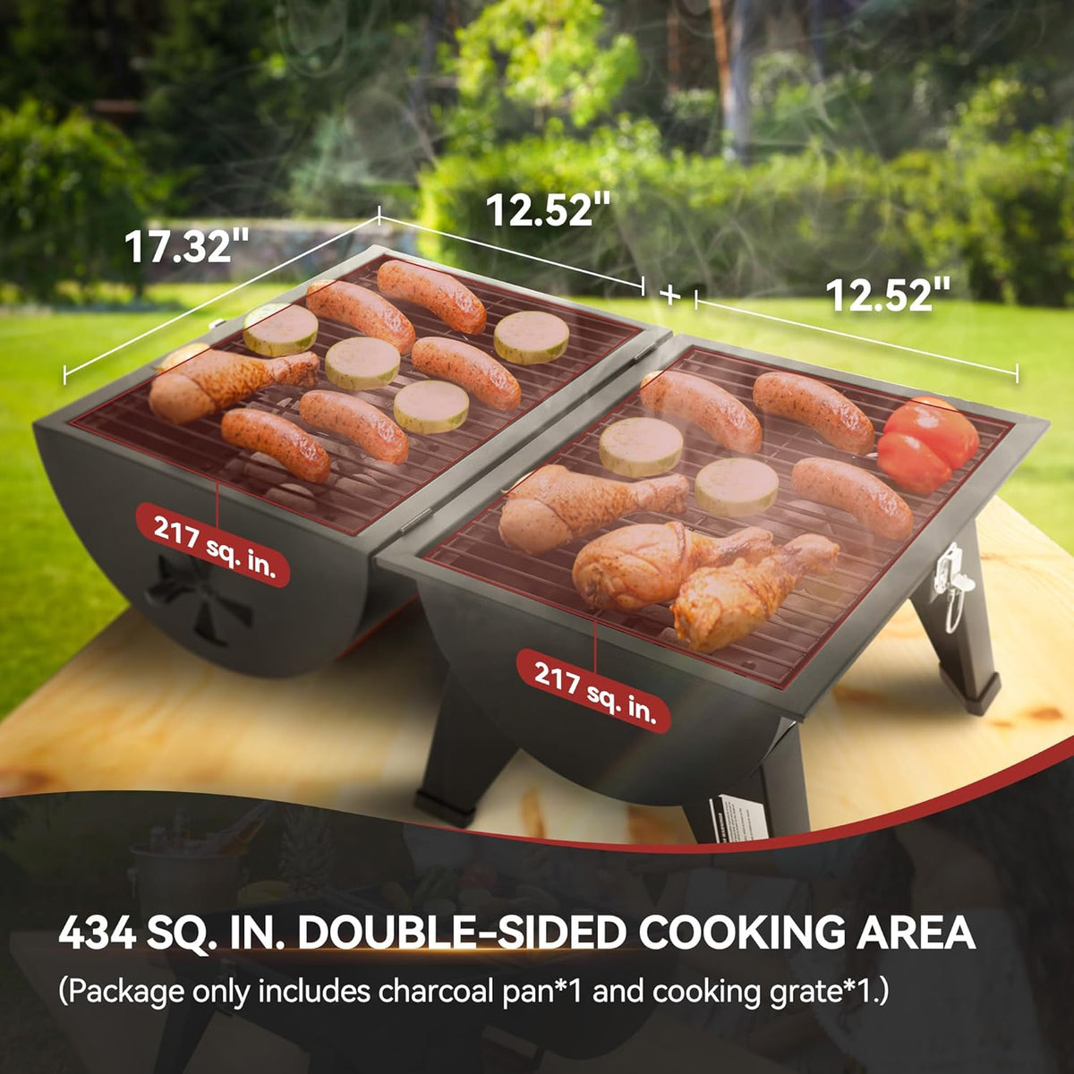 Royal Gourmet CC1619 Portable Tabletop Charcoal Grill, Convertible Lid-to-Grill Zone, Outdoor Compact Barrel BBQ Grill with 217 Sq. In. Grilling Space for Backyard, Patio and Parties, Black