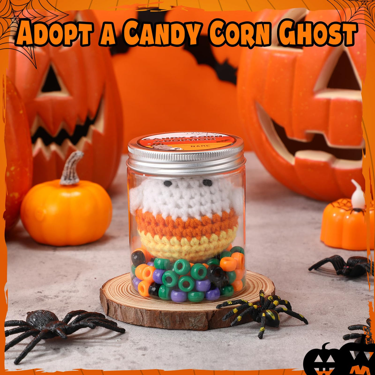 Poen Candy Corn Desk Toy Operation Christmas Gift Crochet Candy Corn DIY Toy Plush Handmade Doll Ghost Spooky Creepy Horror Gift for Kids Classroom