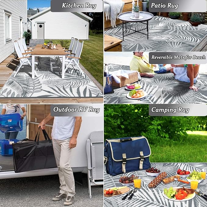 HiiARug Outdoor Plastic Straw Rug - 6x9Ft Waterproof Reversible Patio Mat for Deck, Beach, RV, Camper, Backyard