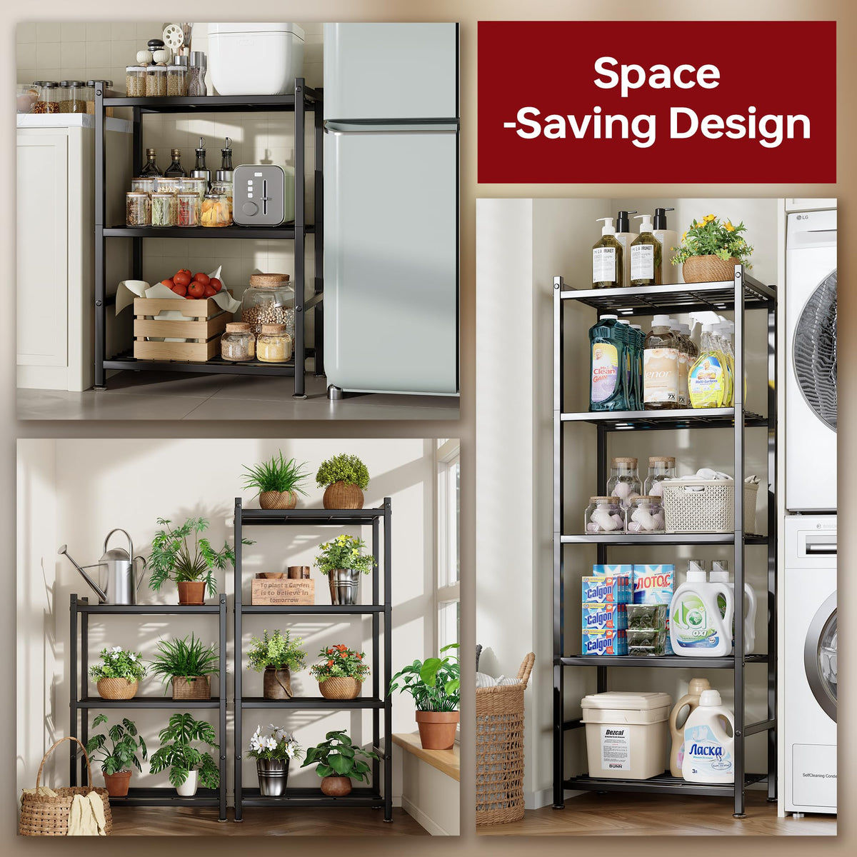 Tujurich Storage Shelves, 5-Tier Metal Shelving Unit with Leveling Feet, Shelf Organizer for Garage, Kitchen, Pantry and Closet Organization,17.7" x 11.8" x 56.3", Black