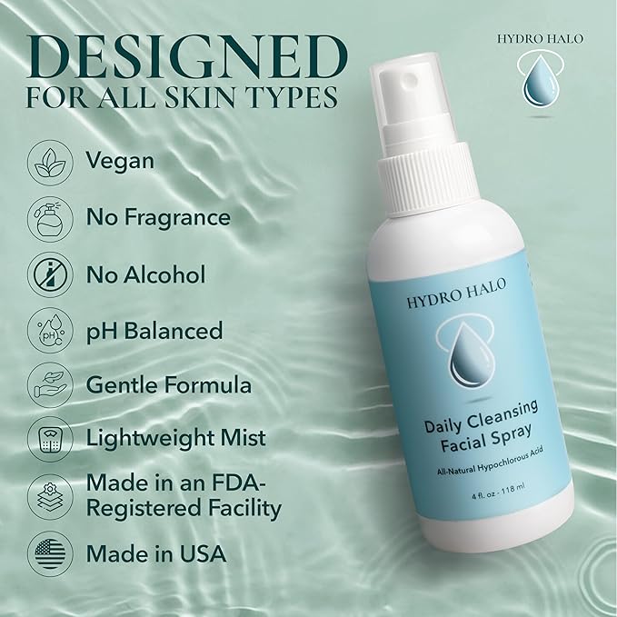 0.02% Hypochlorous Acid Spray for Face & Skin 4oz – Hydrating Facial Mist, Calm & Soothe Irritation, Post-Workout, pH Balanced, No Alcohol, Daily Skin Care, Made in USA