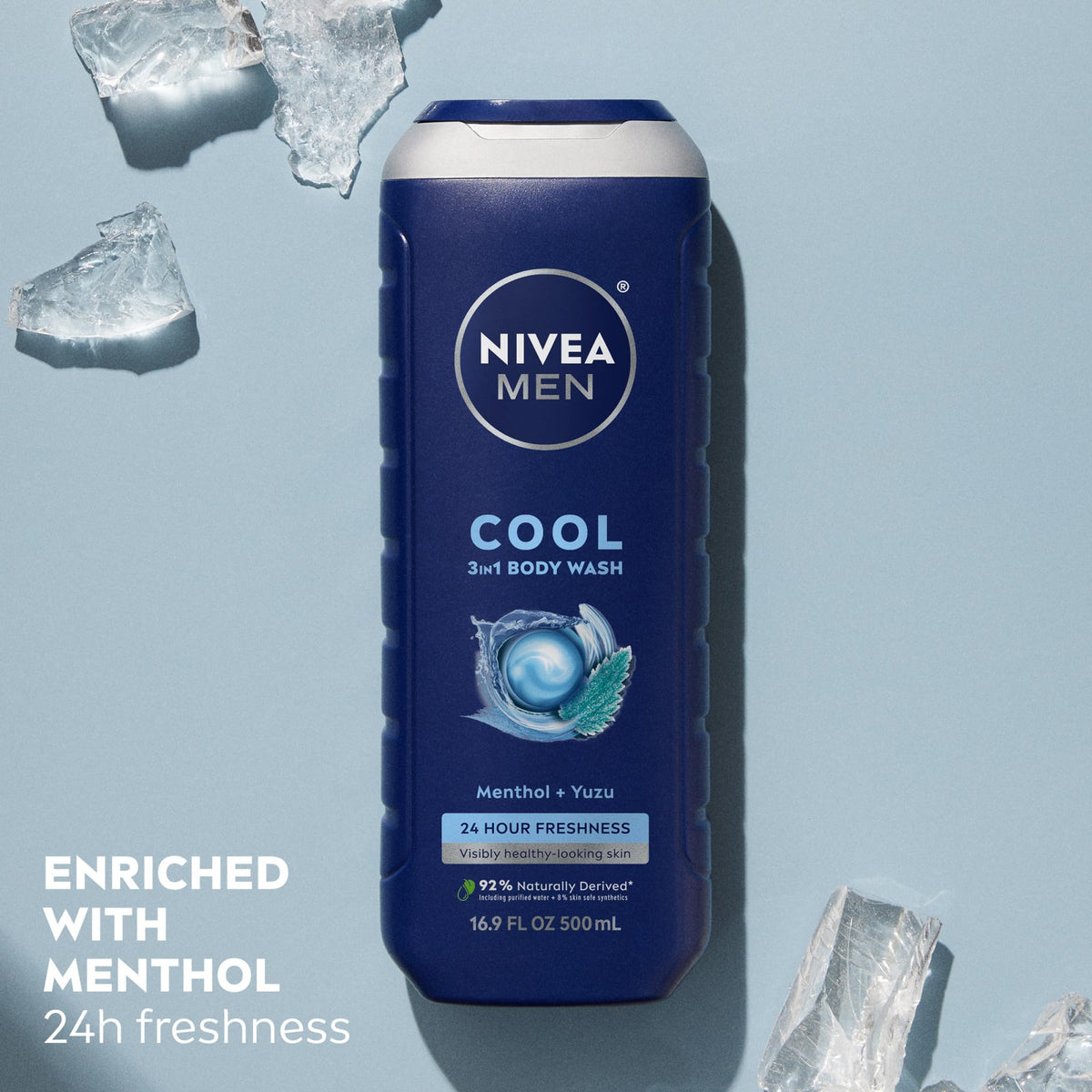 NIVEA MEN Cool 3-in-1 Body Wash with Menthol, Multipack, 3 x 16.9 FL OZ