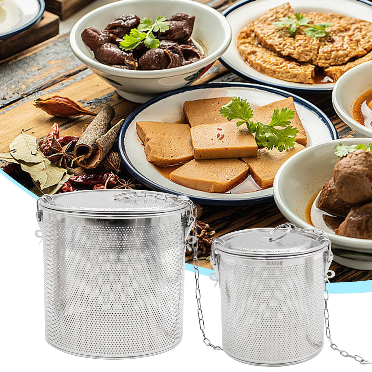 CADUFUELLY 7inch Stainless Steel Seasoning Strainer Tea Ball Filter Soup Seasonings Seperation Basket Mesh Stewpot Basket Tea Infuser Tea Sieve for Home, Restaurant, Kitchen, Dining