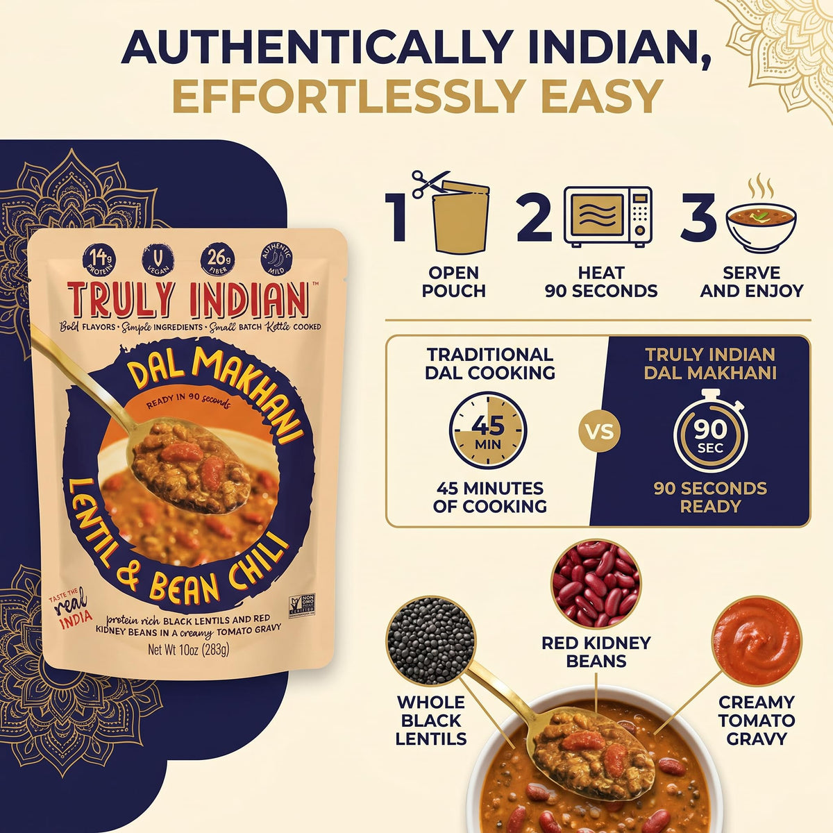 Truly Indian Entree Spc Lntl Bn Chili 10 oz (Pack of 6) - Truly Indian lentil entree - Chana Masala inspired frozen meal with Random Item - 7 Total