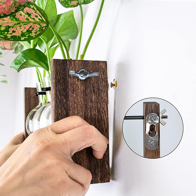 Ivolador Wall Hanging Plant Propagation Station,Bulb Plant Terrarium with Wooden Stand,Unique Gardening Gifts for Women Plant Lovers,Hydroponic Indoor Planter Home Office Decor-3 Bulb Glass Vases