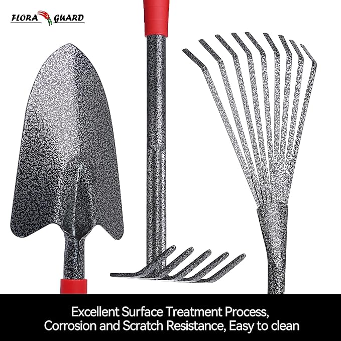 FLORA GUARD Garden Tool Set， 6 Piece Heavy Duty, Large Size Gardening Hand Tools, Sturdy & Durable, Classic Utility Gardening Gift for Men and Women