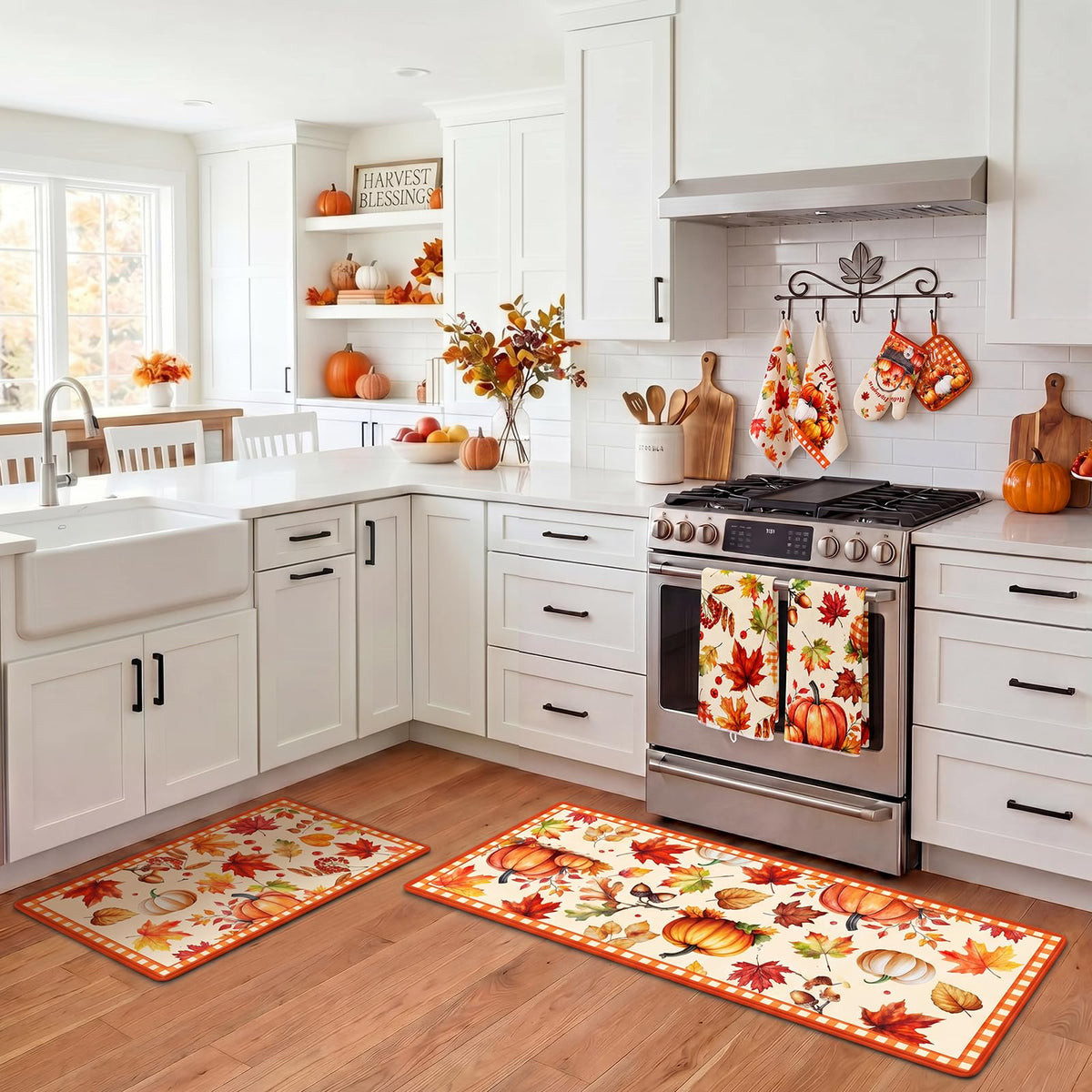 Fourluoo 10 Pcs Fall Kitchen Decor Maple Leaves Kitchen Accessories Set