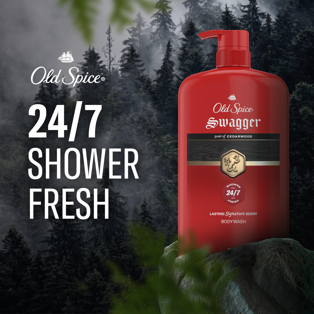 Old Spice Body Wash for Men, 24/7 Shower Fresh with Long Lasting Scent, Refreshing 3X Defense, Red Collection, Swagger with Cedarwood Scent, 33.4 oz (Pack of 4)