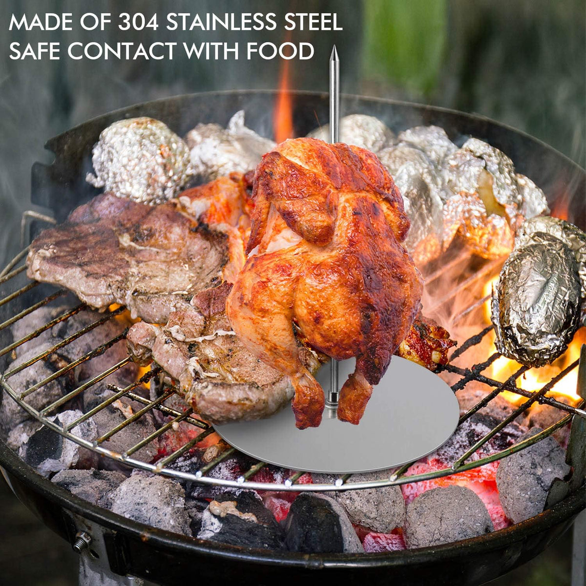 ZAUGONTW Vertical Skewer Grill - Stainless Removable Vertical Brazilian Barbecue Grilling Rack Meat Spit - Perfect for Steak, Whole Chickens, Whole Fish, Large Meat, 1Pack