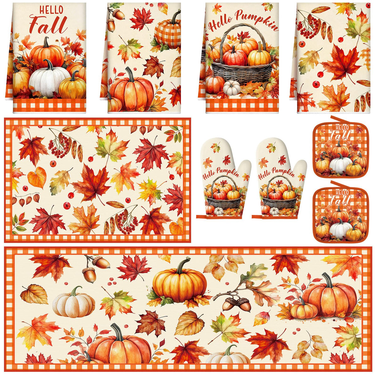 Fourluoo 10 Pcs Fall Kitchen Decor Maple Leaves Kitchen Accessories Set