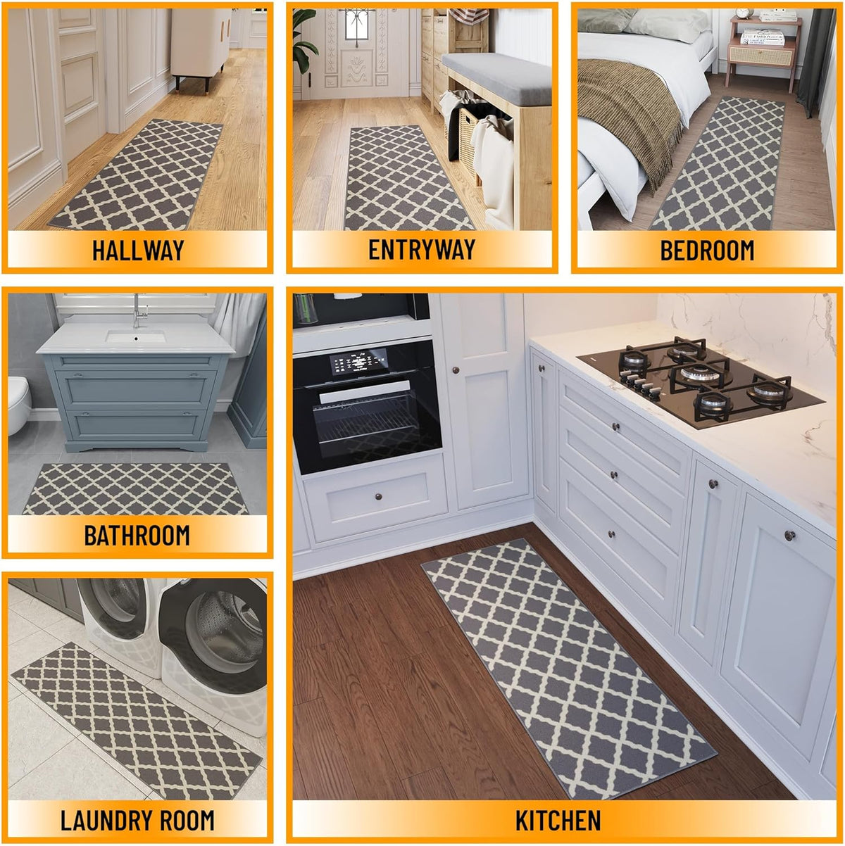 Ottomanson Hallway Runner Rug 20" x 59" Non Slip Trellis Area Rugs Easy to Clean Laundry Rug Runner Durable & Pet Friendly Floor Carpet Runners for Hallways Entryway Living Room Kitchen, Gray