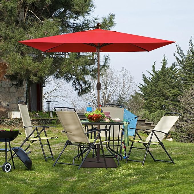 EliteShade USA 10-Year-Non-Fading 6.5x10Ft Rectangular Market Umbrella Patio Umbrella Outdoor Table Umbrella with Ventilation, Logo Red