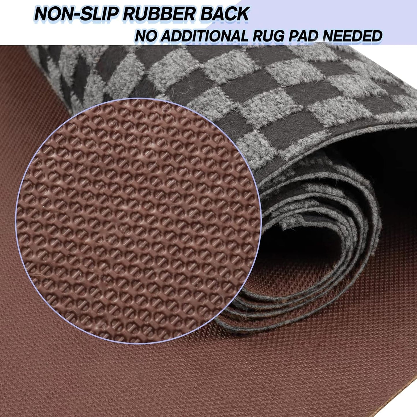 Custom Size Backed Non-Slip Area Rugs Runner, Easy Clean, Waterproof Runner Rugs for Hallway Entryway, Kitchen, Laundry, 2FT x 73FT, Gray Checkered