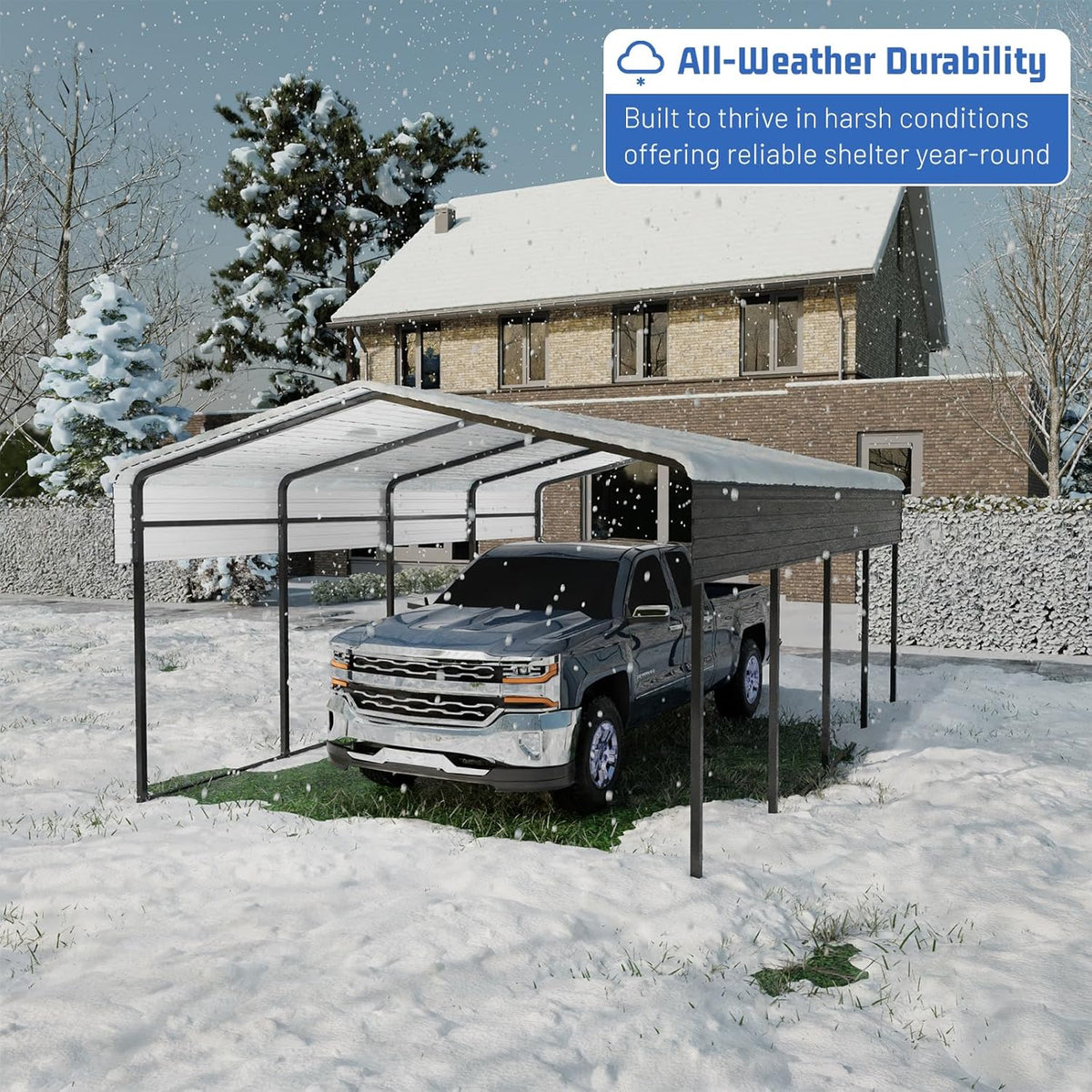Metal Carport 13 * 20 FT Heavy Duty Carport Canopy with Galvanized Steel Roof Multi-Use Shelter Outdoor Portable Garage for Car, Boat, Pickup and Tractor