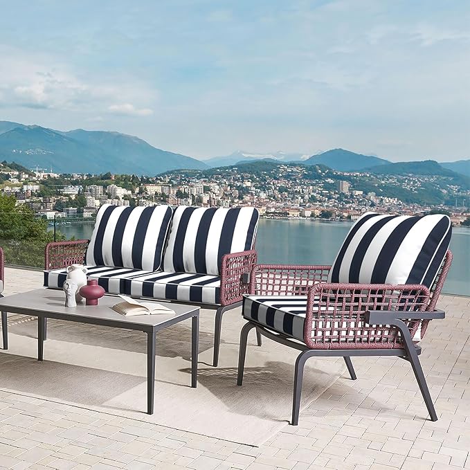 LVTXIII Outdoor/Indoor Deep Seat Cushion Patio Seat and Back Cushion Set All-Weather Replacement Chair Cushion for Garden Furniture Decoration, 24"x24"x4", Cabana Navy