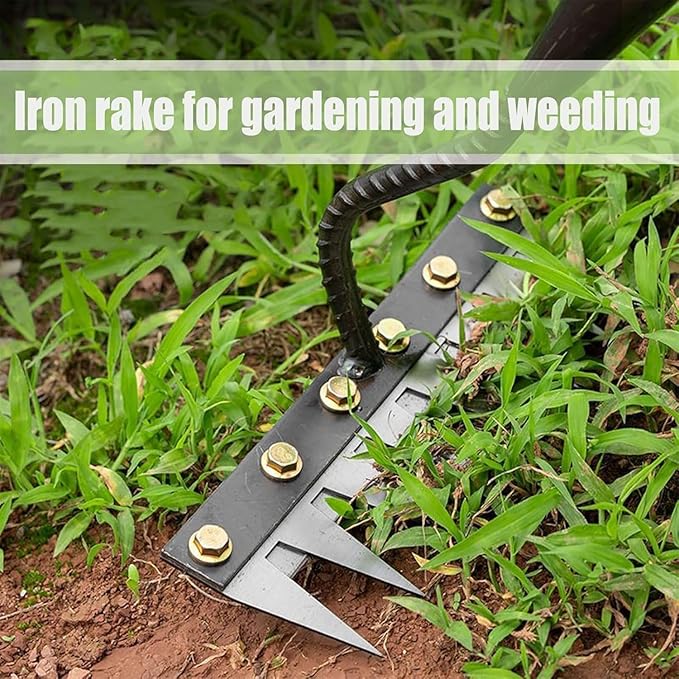 2 in 1 Iron Rake 2.0 for Gardening & Weeding,Multi-Tine Carbon Steel Garden Cultivator Rake | Weed Puller Tool & Uprooting Weeder for Gardenia | for Weeding, Cultivating, Lawn(No Handle Included)