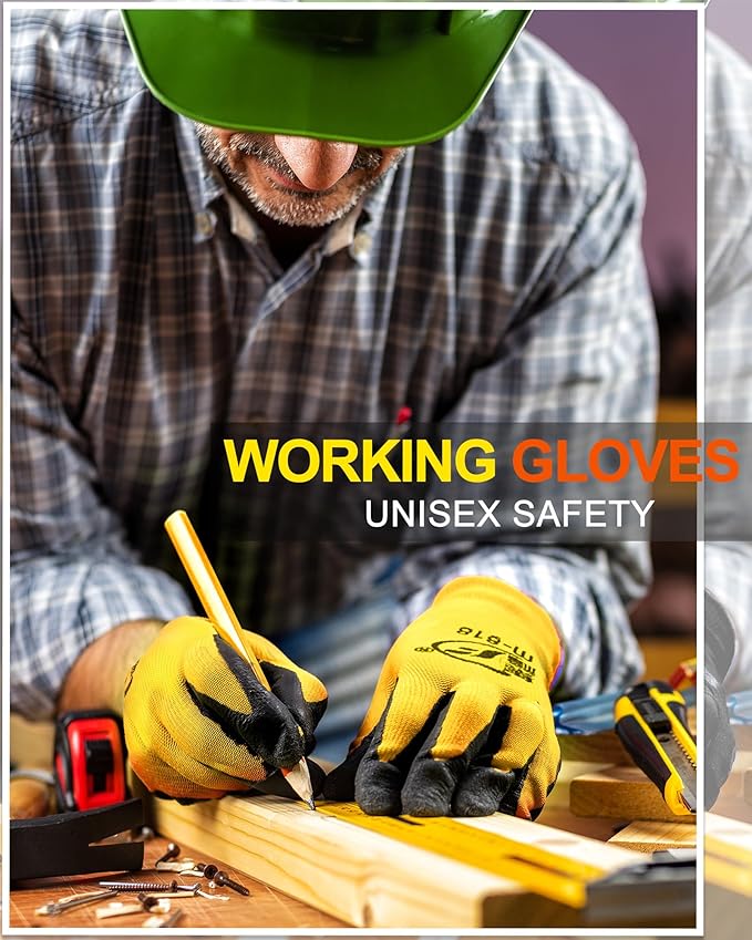 Nuogo 48 Pairs Gardening Gloves for Men Women Rubber Coated Safety Work Gloves Bulk for Gardening Construction Work